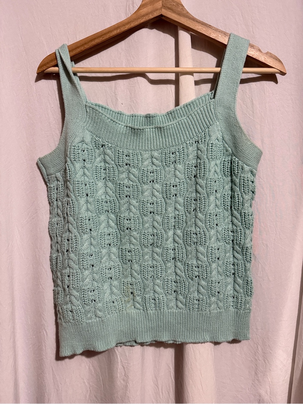 Time and Tru Mint Cable Knit Square Neck Tank